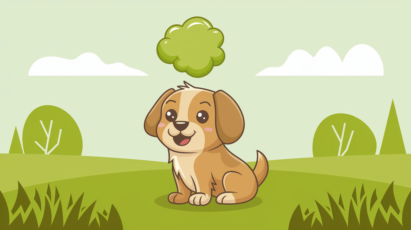 Dog looking guilty with green cloud